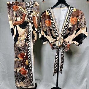 Women’s Curve Brown and Cream Patterned Fabric